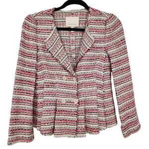 Rebecca Taylor Pink White Red Striped Double Breasted Tweed Blazer Size 2